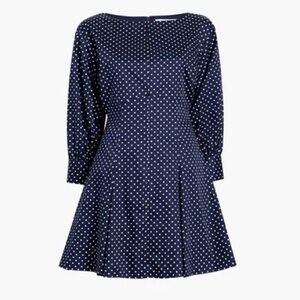 Hill House The Adeline Dress in Navy Polka Dot Cotton Sateen / Small